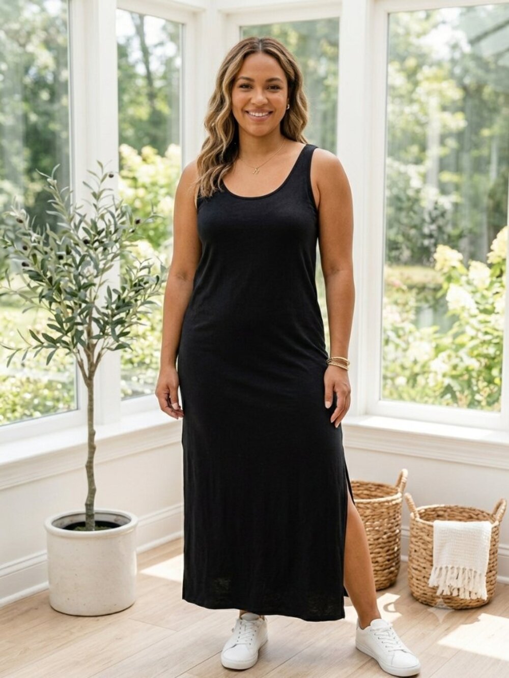 Gap Black Cotton Modal Tank Maxi Dress Women's Size M